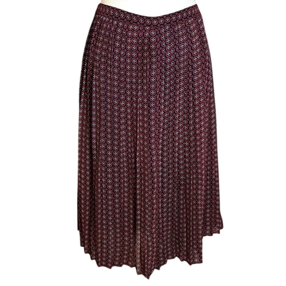 Banana Republic Burgundy Pleated Print Midi Career Preppy Petite Skirt 10P